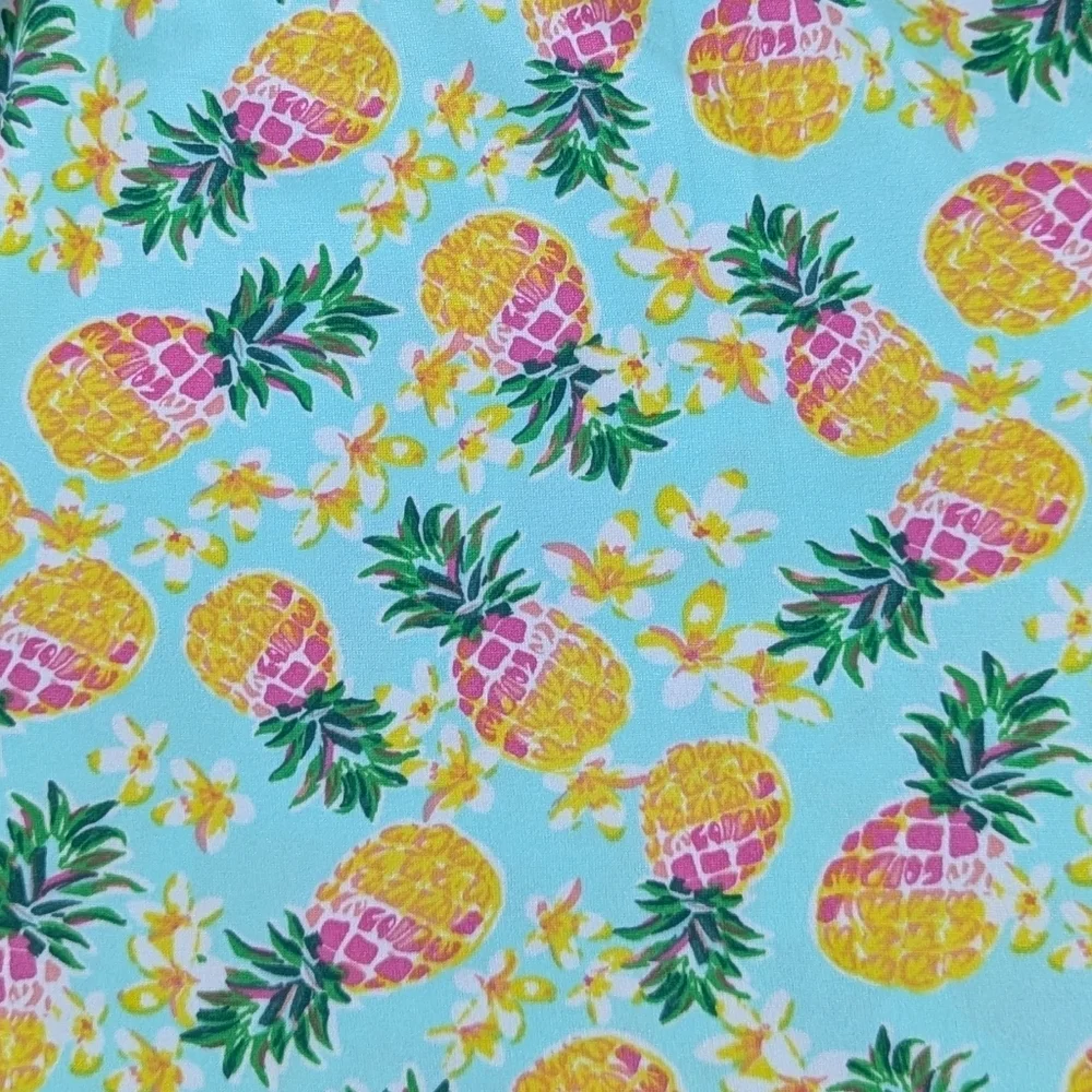 Pillow Talk Tropical Pineapple Print PJ Set Short Sleeve Top Pants Aqua M NWT - Picture 2 of 12